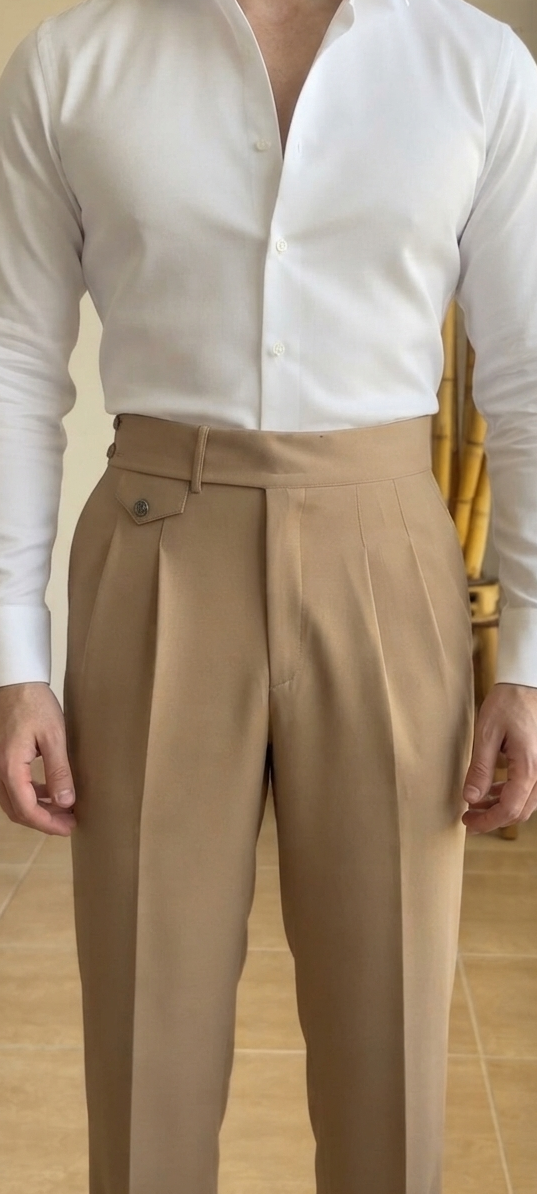 ZAYNOR BEIGE HIGH WAIST GURKHA PANT
