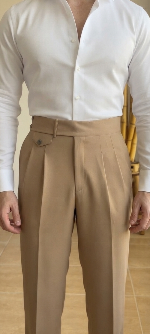 ZAYNOR BEIGE HIGH WAIST GURKHA PANT