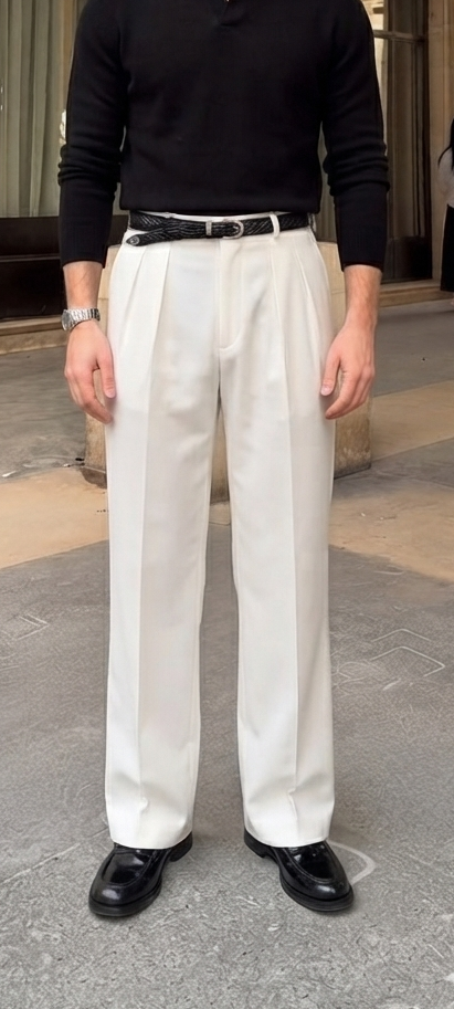 ZAYNOR PLEATED OFFWHITE PANTS